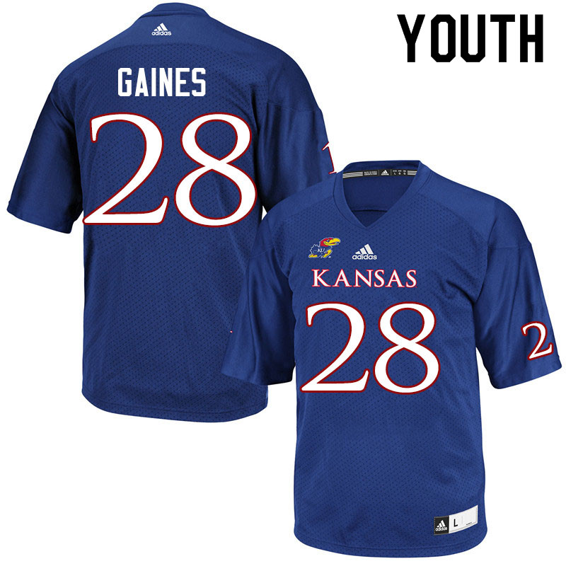 Youth #28 Maurice Gaines Kansas Jayhawks College Football Jerseys Sale-Royal - Click Image to Close